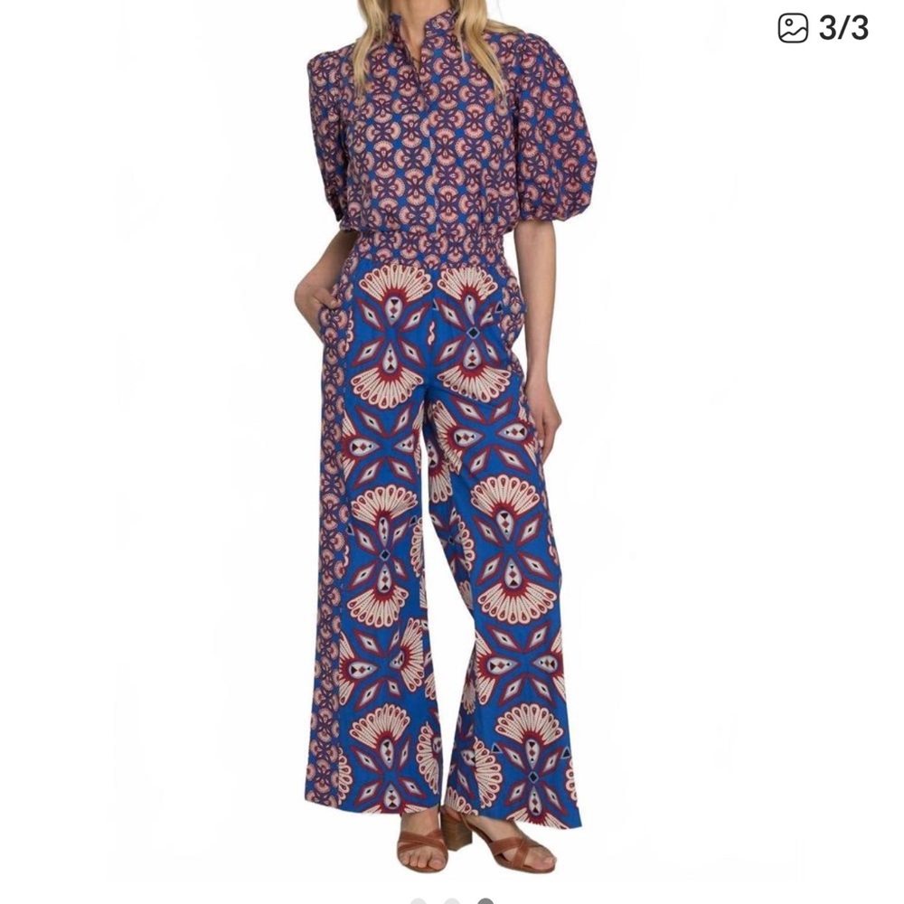 Elizabeth and James Blue and Red Patterned Wide Leg Pants